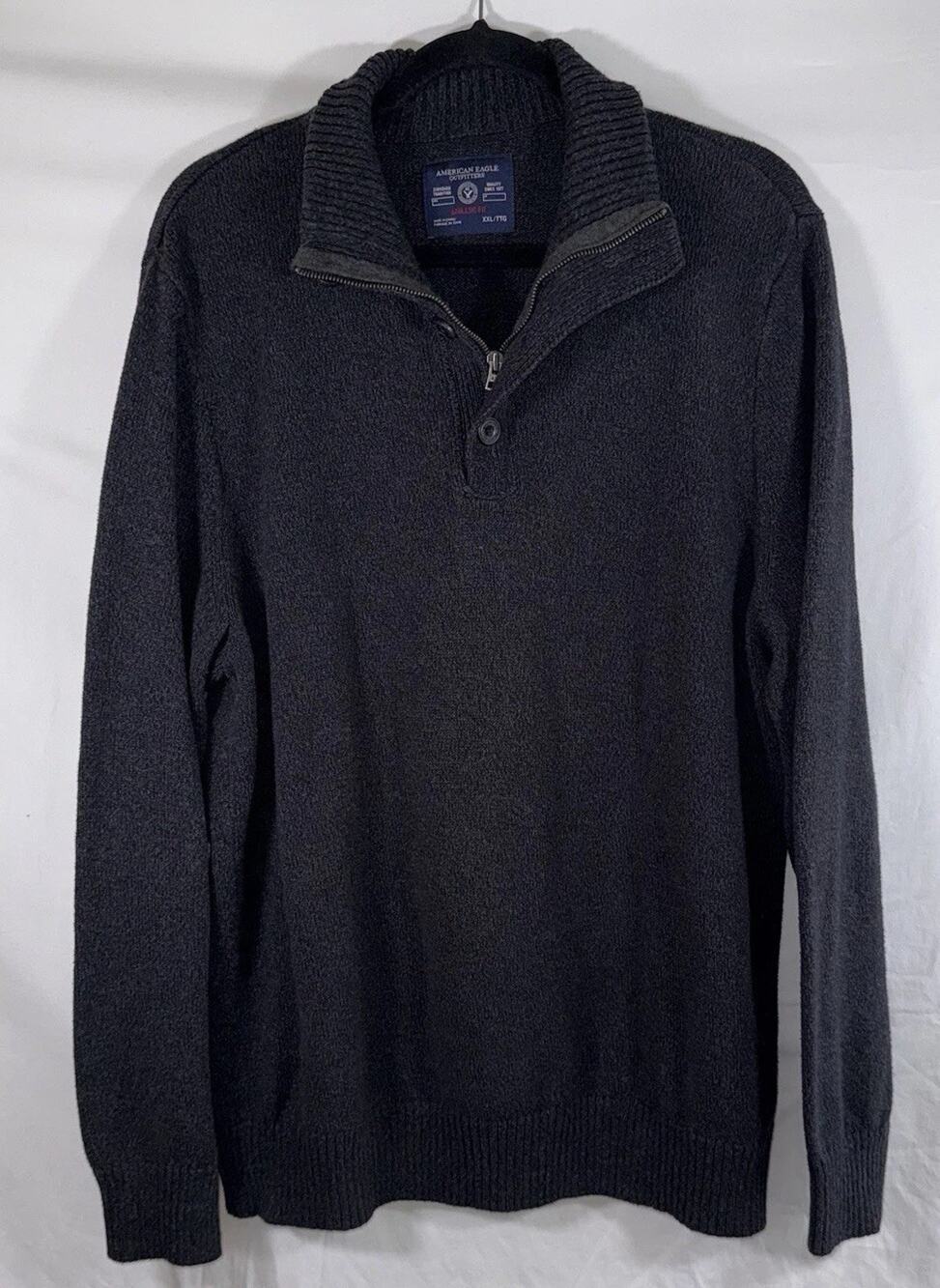 American Eagle Gray Collared Henley Zip Button Pullover Sweater Y2K Preppy XXL